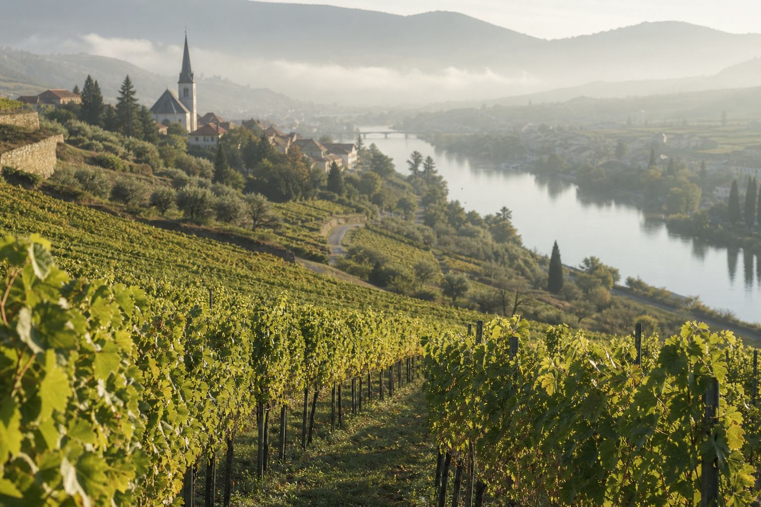 Weinberge und Flusslandschaft als Motiv für Reisen in Deutschland